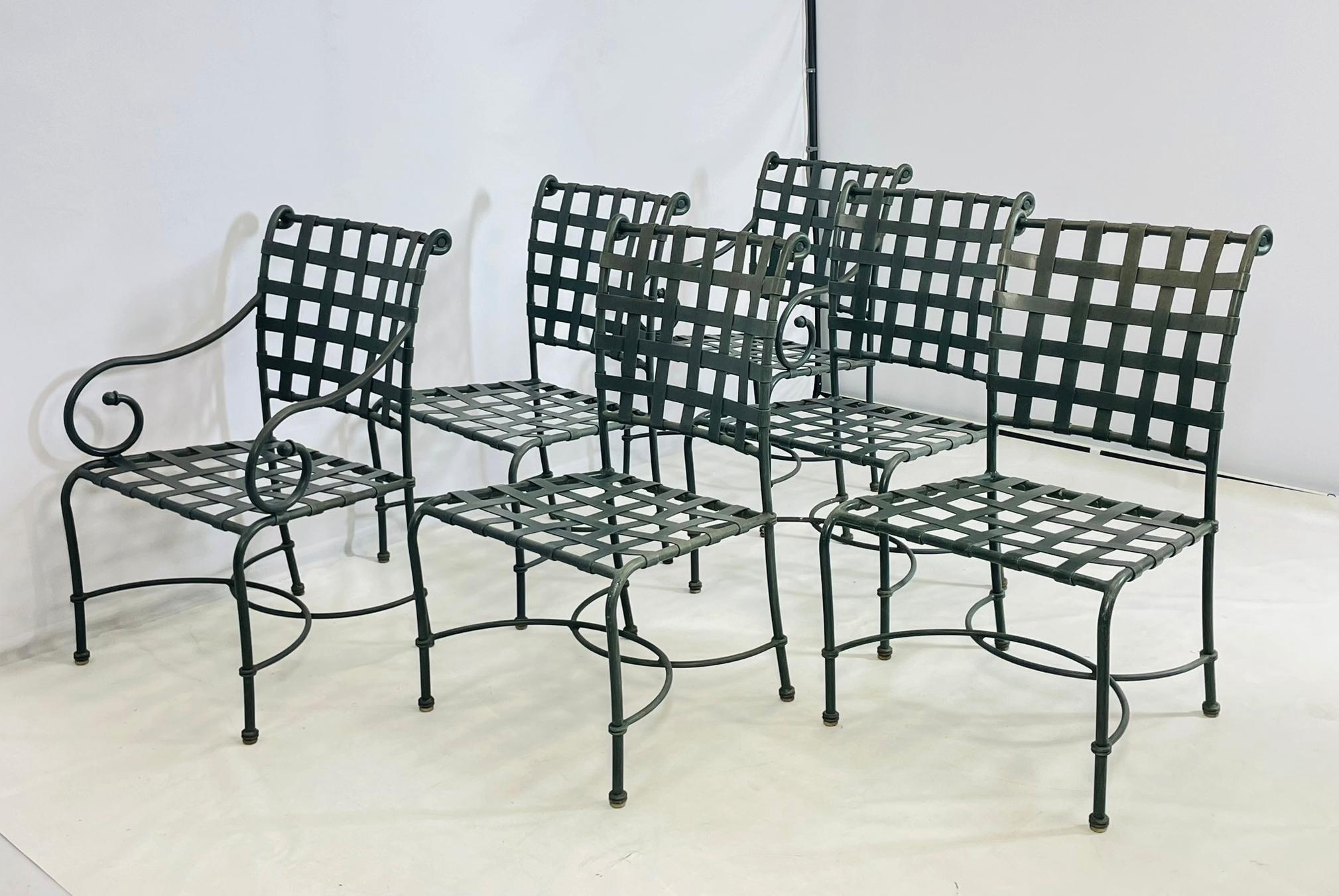 Mid-Century Modern Brown Jordan Outdoor Dining Chairs, Set of 6, Aluminum Frame, USA 1980s For Sale