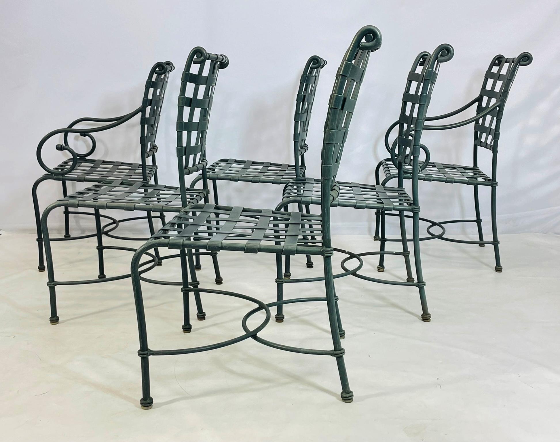 American Brown Jordan Outdoor Dining Chairs, Set of 6, Aluminum Frame, USA 1980s For Sale