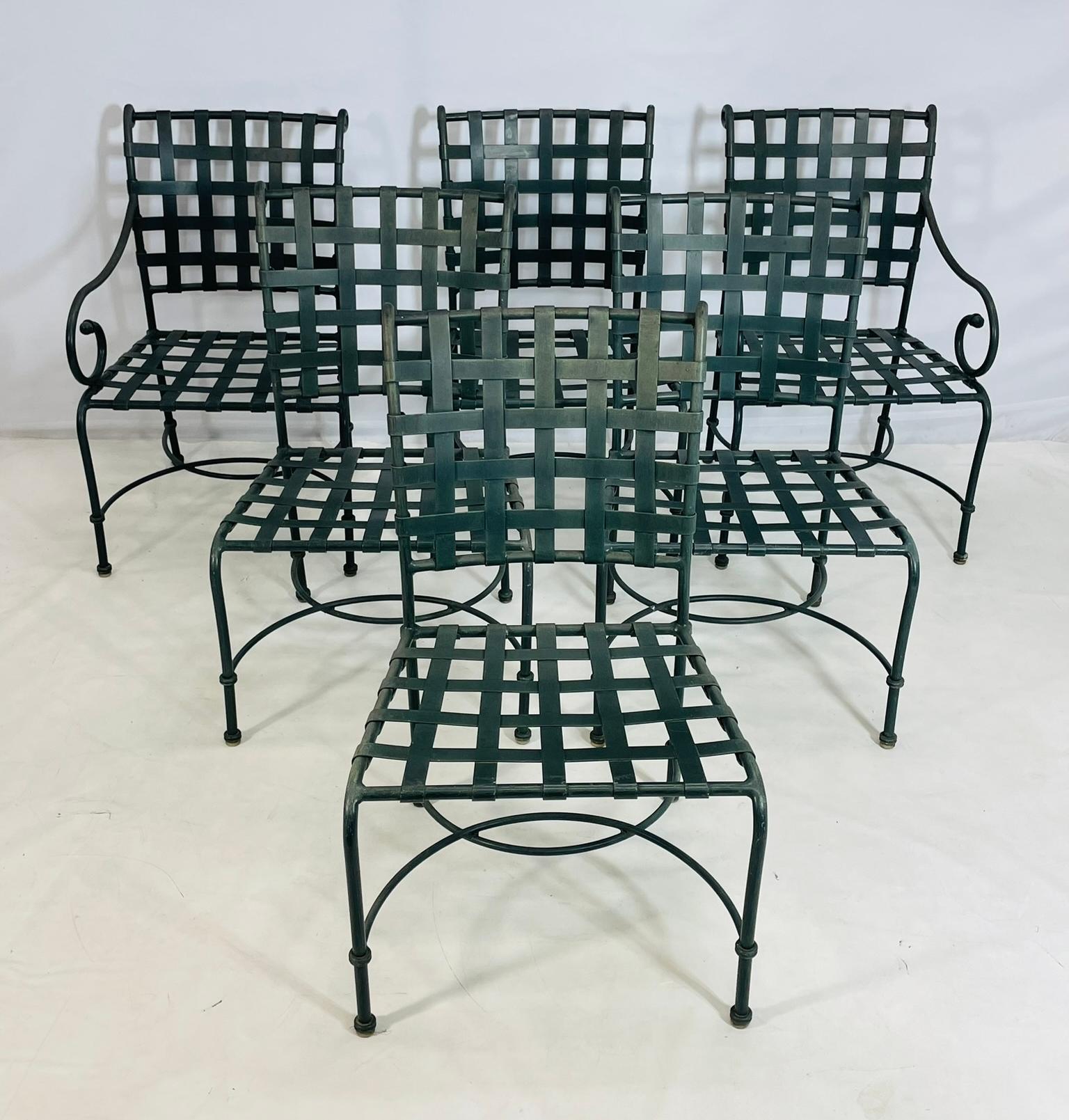 Brown Jordan Outdoor Dining Chairs, Set of 6, Aluminum Frame, USA 1980s In Good Condition For Sale In Los Angeles, CA