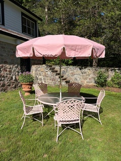 Brown Jordan Pink Table, Chairs, Umbrella Garden Set, 1960s