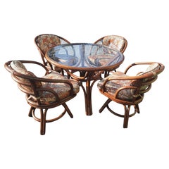 Used Brown Jordan Rattan Bentwood Swivel 5-Piece Table and Chairs Set