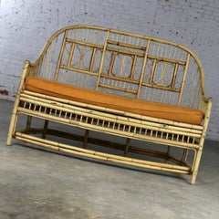 Brown Jordan Rattan Loveseat Brighton Chinoiserie Style Settee, Midcentury