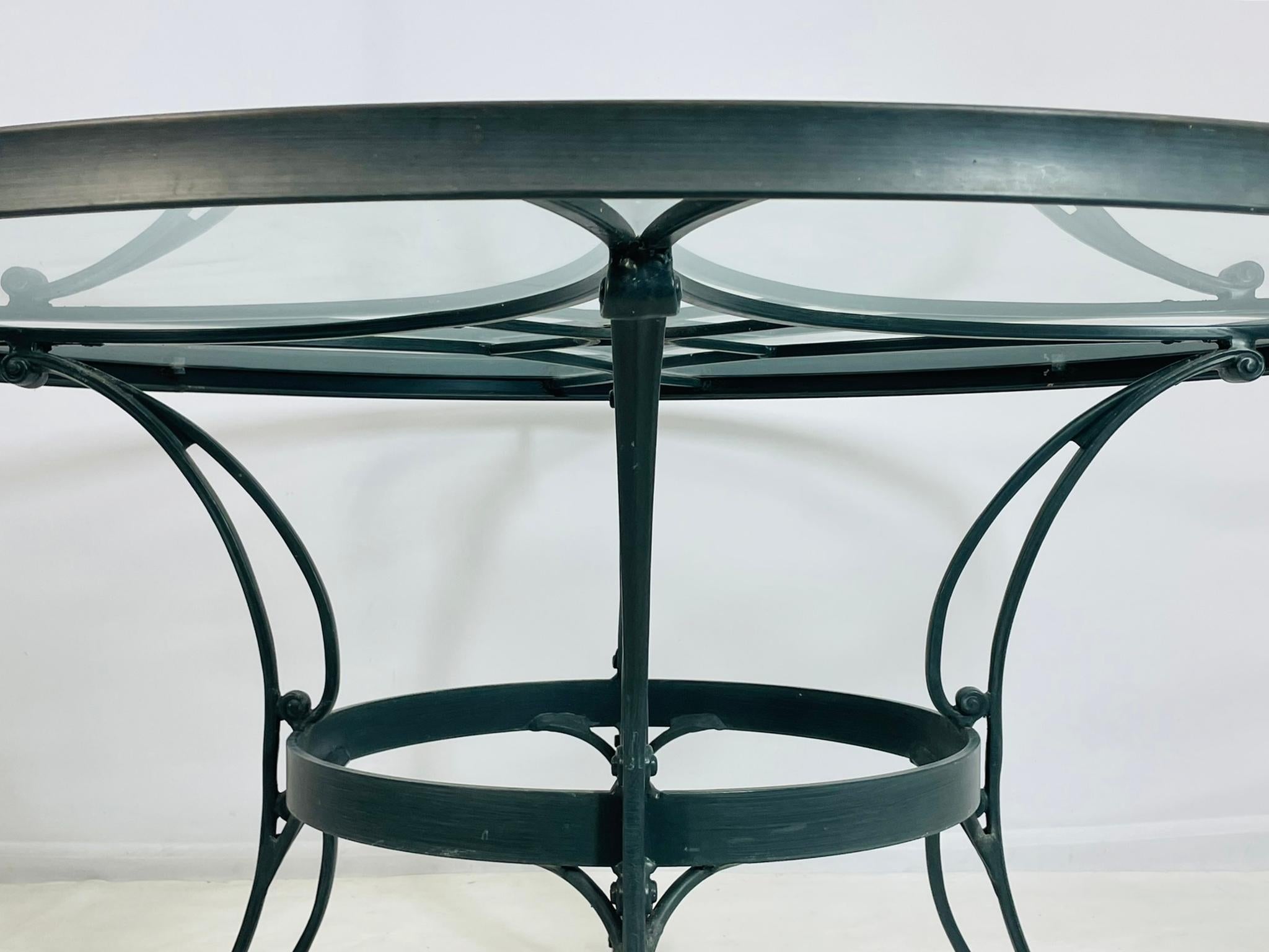 Brown Jordan Round Aluminum Patio Dining Table with Glass Top, USA 1980s For Sale 9