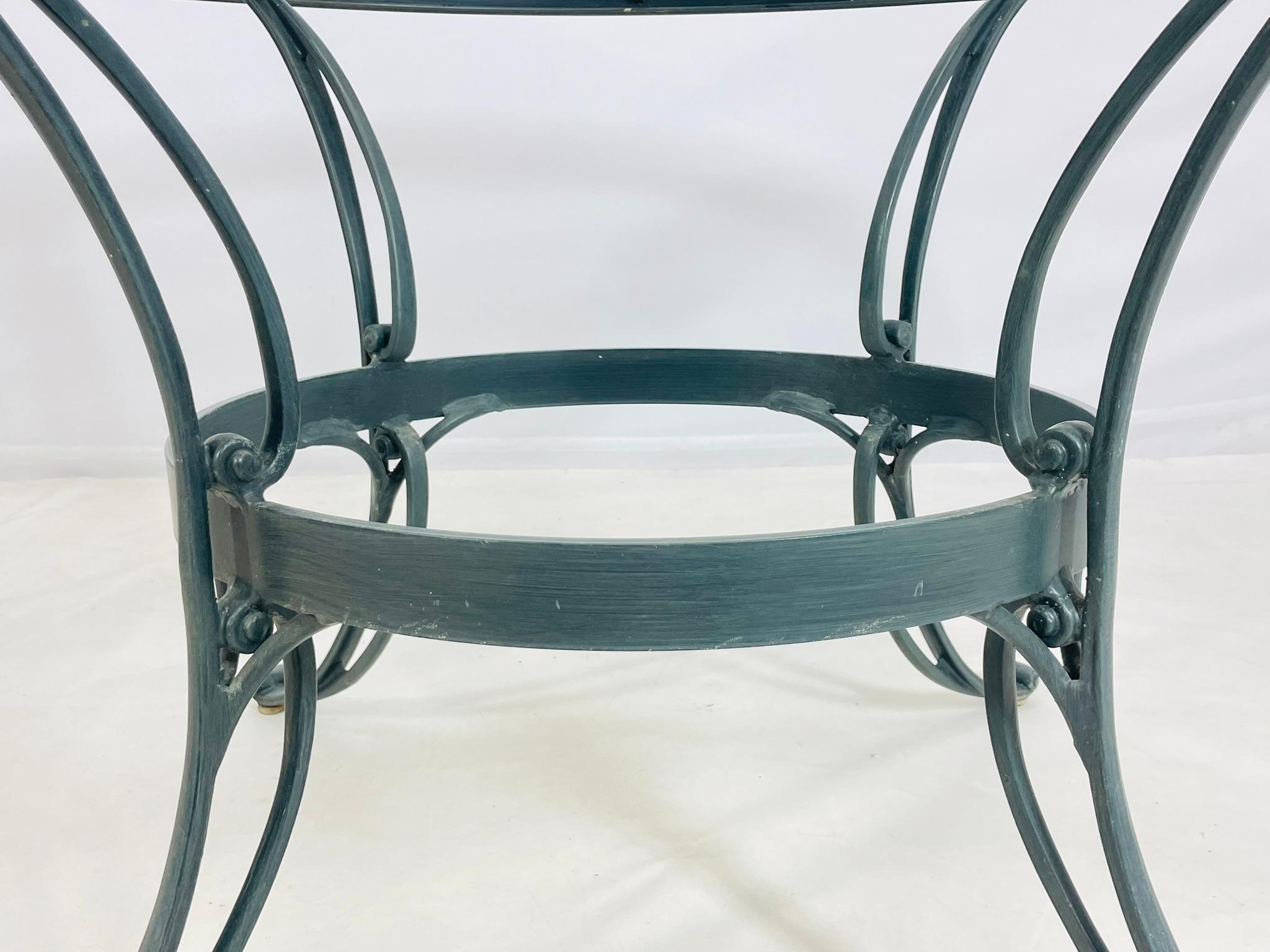 Late 20th Century Brown Jordan Round Aluminum Patio Dining Table with Glass Top, USA 1980s For Sale