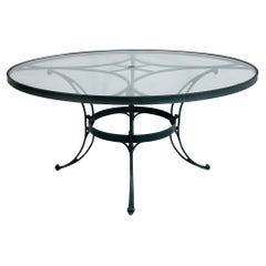 Brown Jordan Round Aluminum Patio Dining Table with Glass Top, USA 1980s