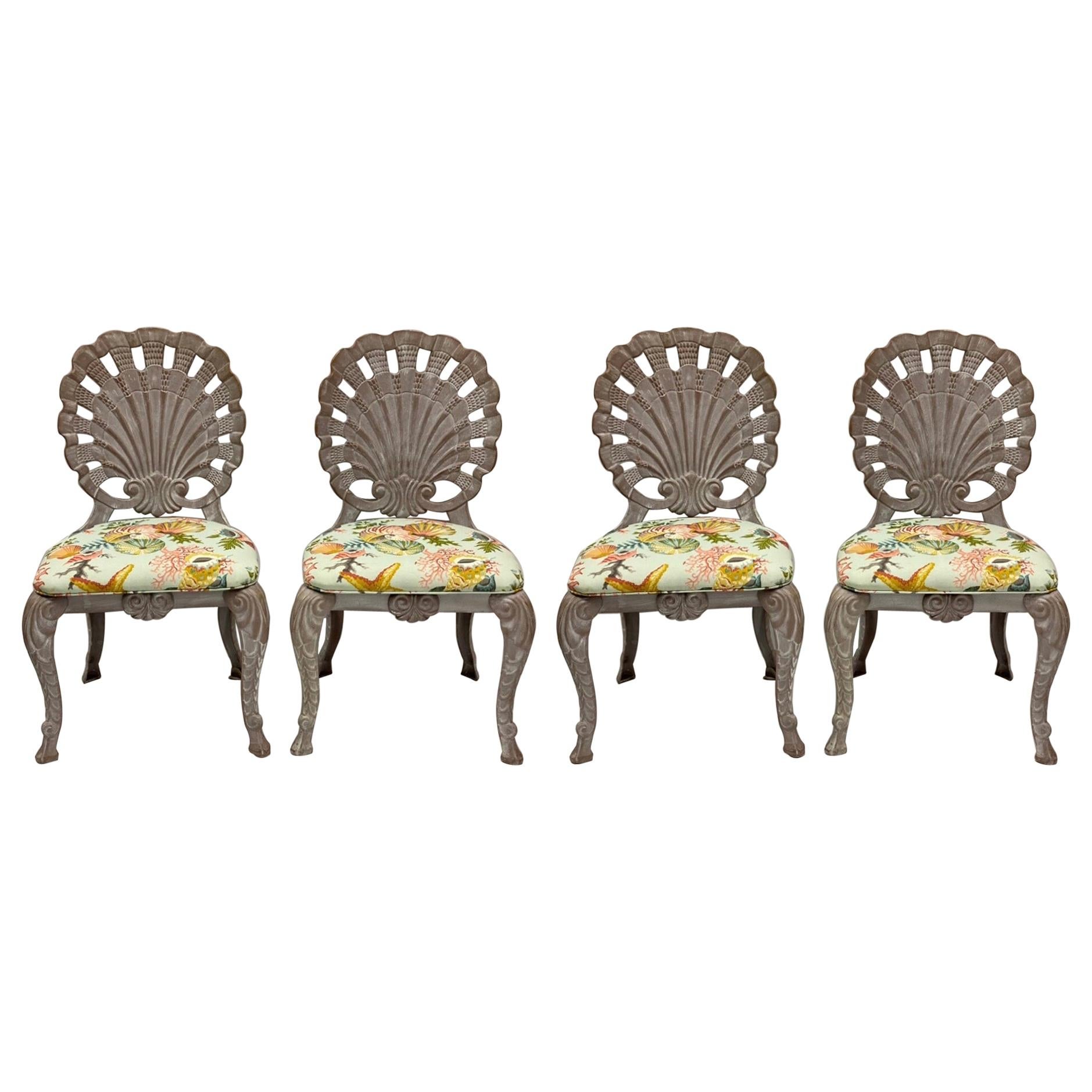 Brown Jordan Style Shell Form Grotto Inspired Outdoor Dining Chairs, Set of 4