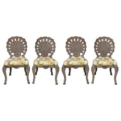 Retro Brown Jordan Style Shell Form Grotto Inspired Outdoor Dining Chairs, Set of 4