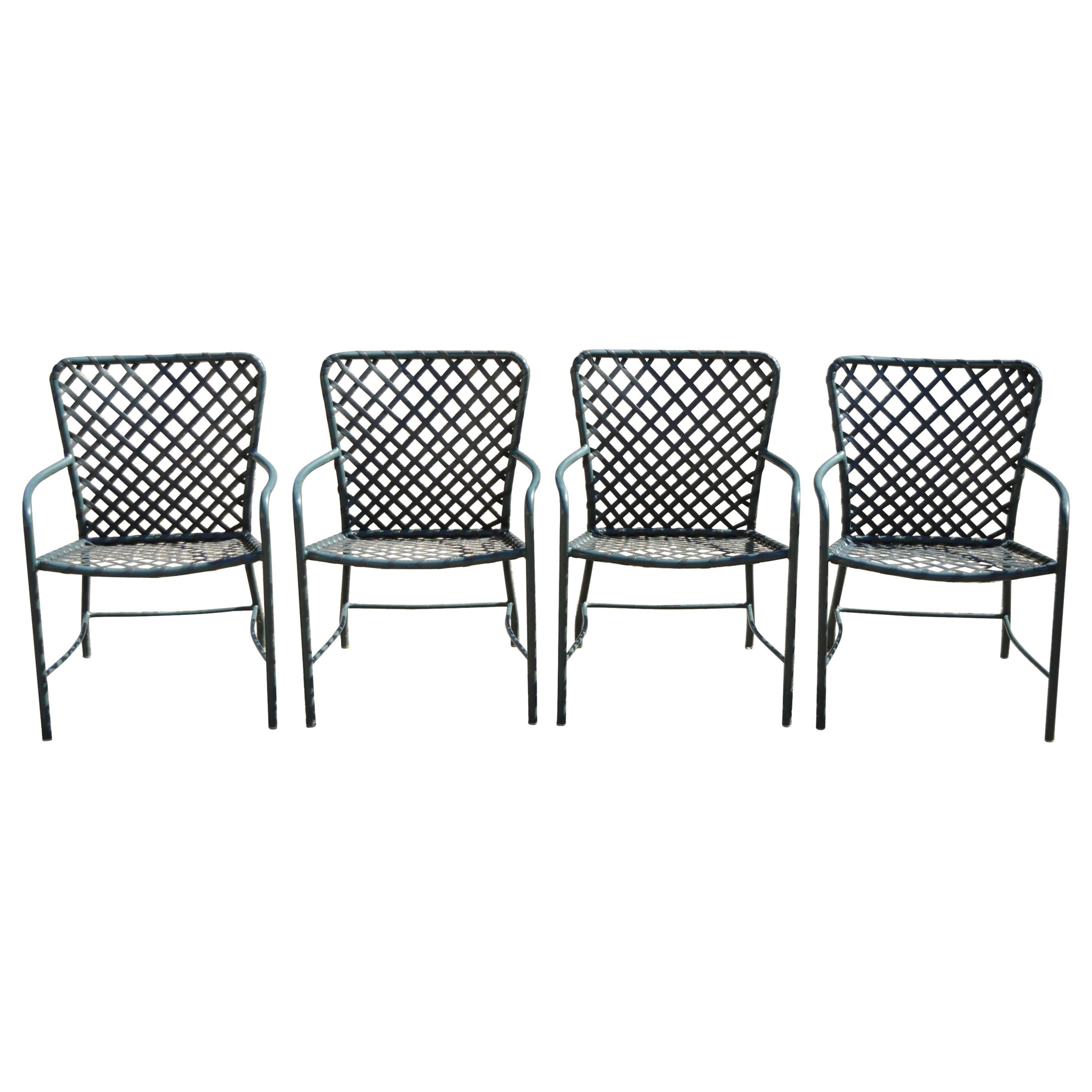 Brown Jordan Tamiami Green Aluminum Vinyl Strap Patio Pool Armchairs, Set of 4