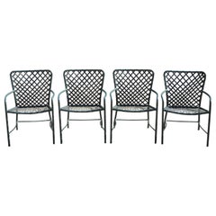 Brown Jordan Tamiami Green Aluminum Vinyl Strap Patio Pool Armchairs, Set of 4