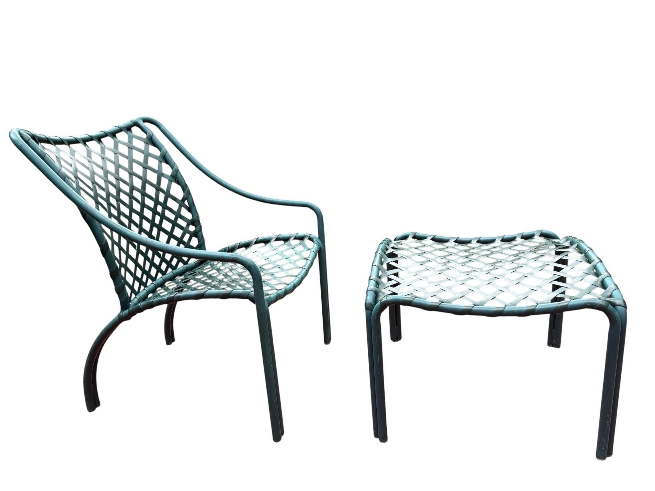 Brown Jordan Tamiami Green Lounge Chair Set With Ottoman and Side Table Vintage For Sale 12
