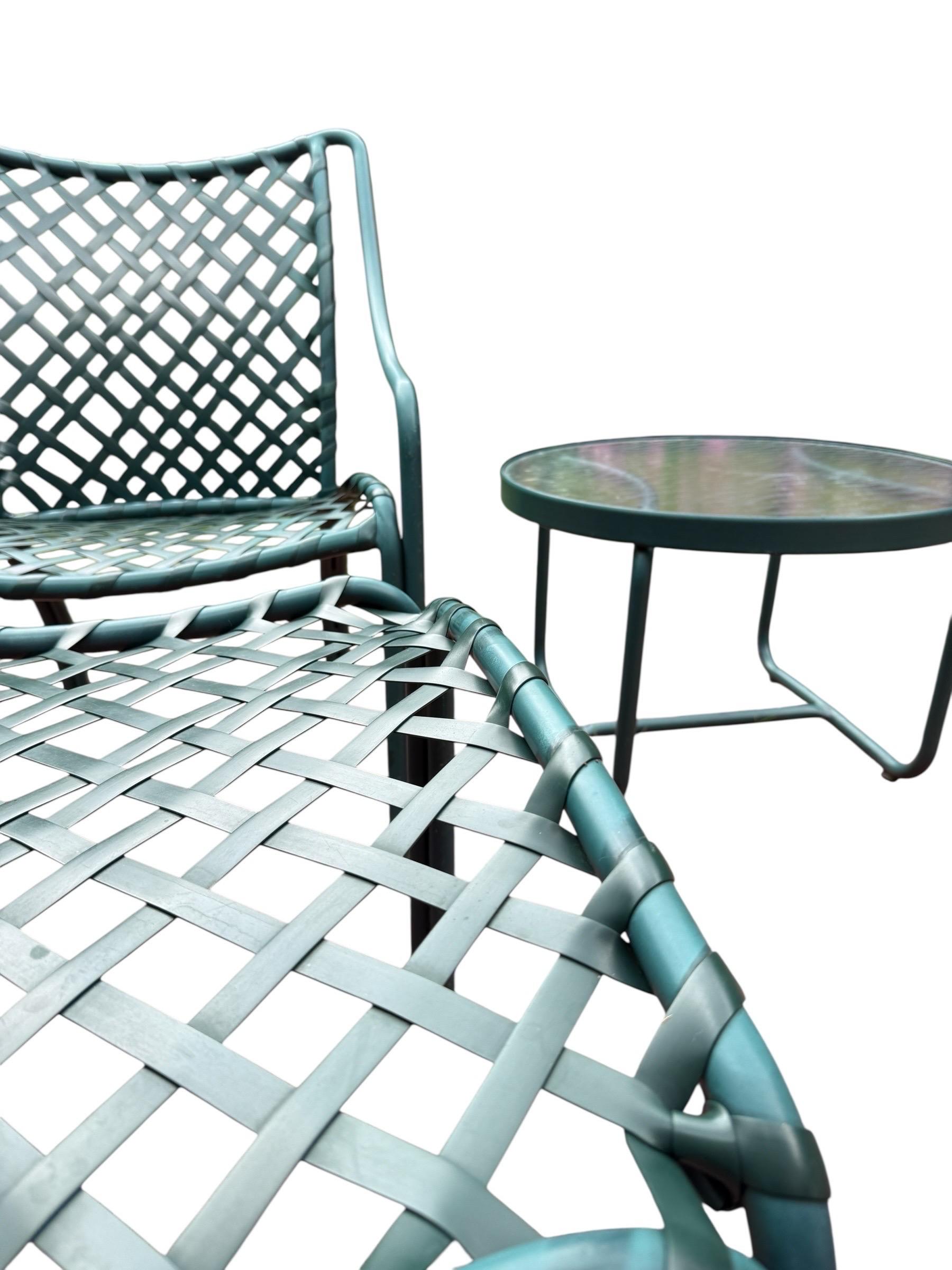 Mid-Century Modern Brown Jordan Tamiami Green Lounge Chair Set With Ottoman and Side Table Vintage For Sale