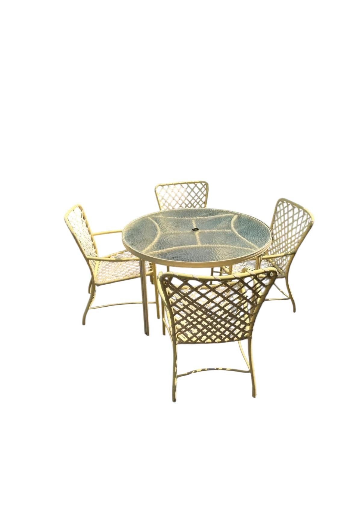Mid-Century Modern Brown Jordan Tamiami Yellow Dining Set 4 Person Dining Set Brown Jordan Tamiami For Sale