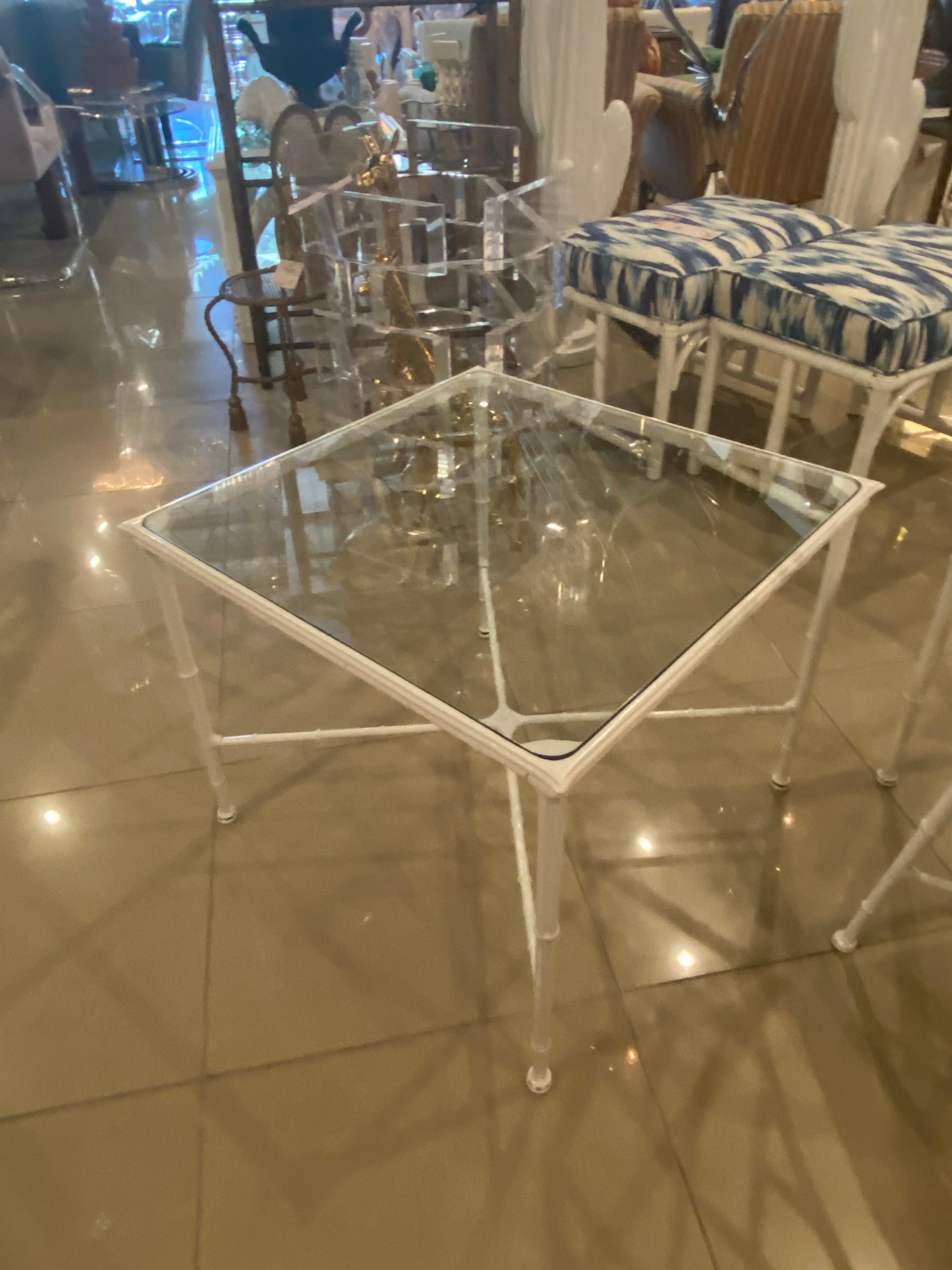 Vintage Brown Jordan Calcutta table. This can be used as a side, end or coffee table. Please see dimensions to determine which works best for you. This has been newly powder coated and has a new glass top.