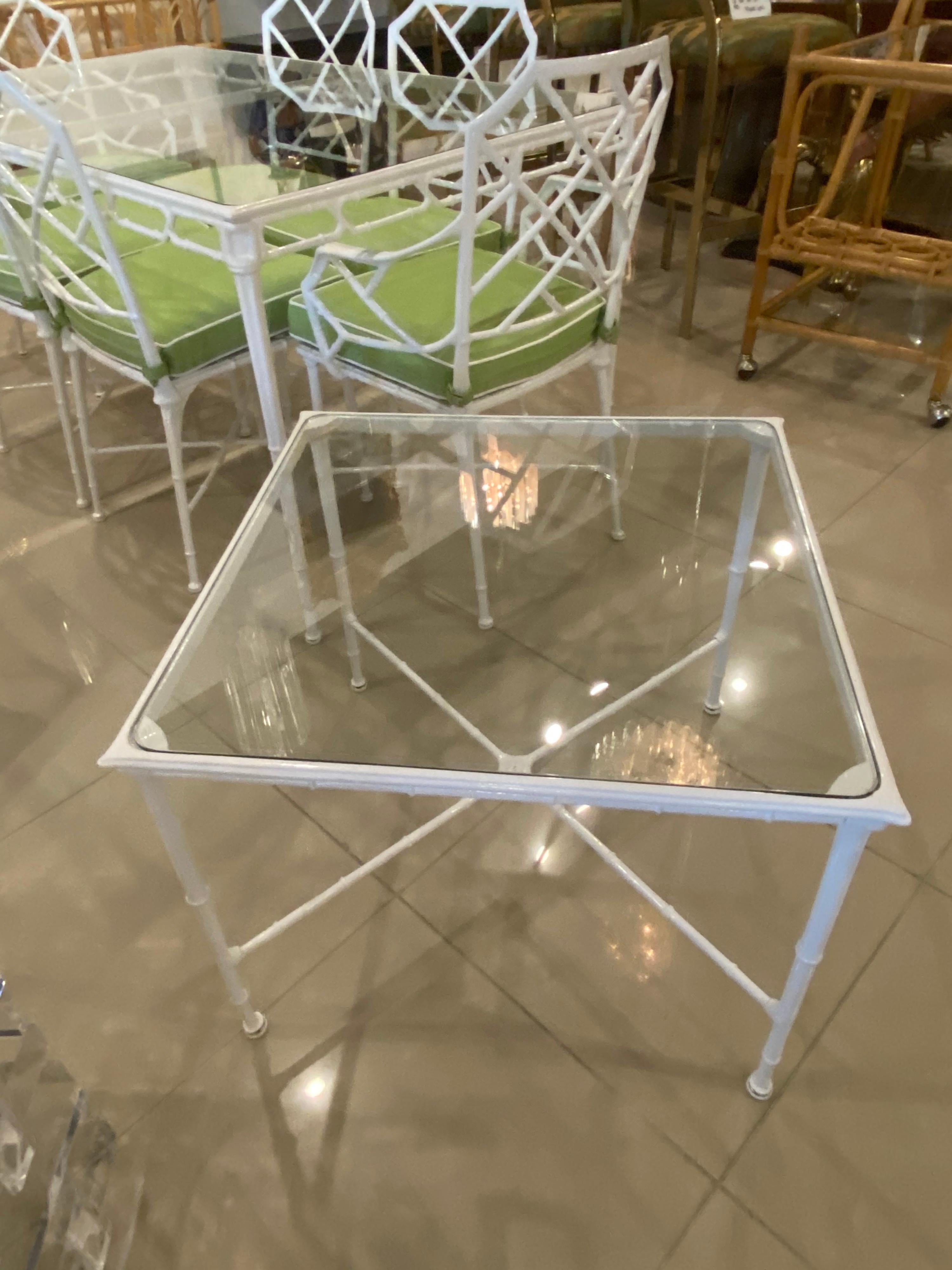 Hollywood Regency Brown Jordan White Calcutta End Side Coffee Table Newly Powdercaoted & Glass