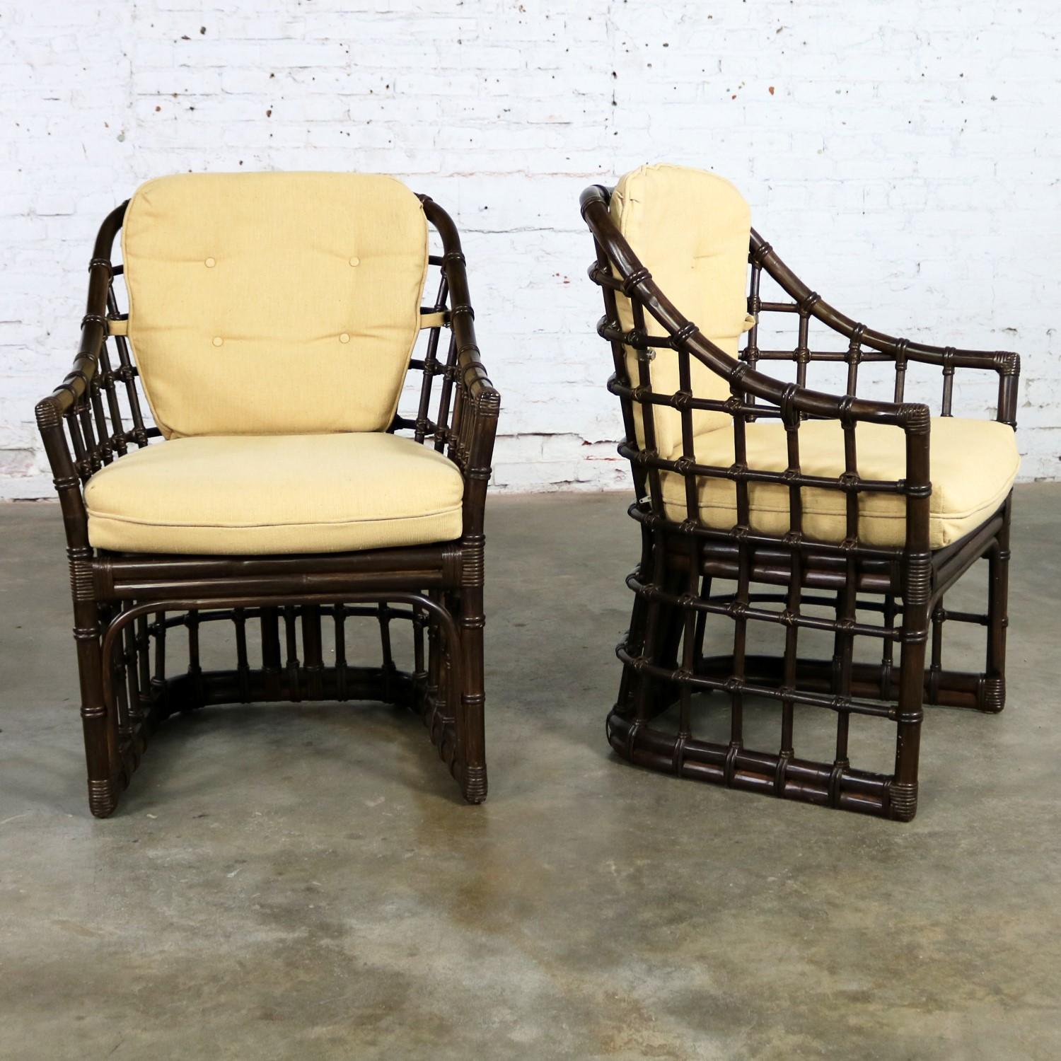Brown Jordan Windowpane Dark Brown Rattan Lounge Chairs with Straw ...