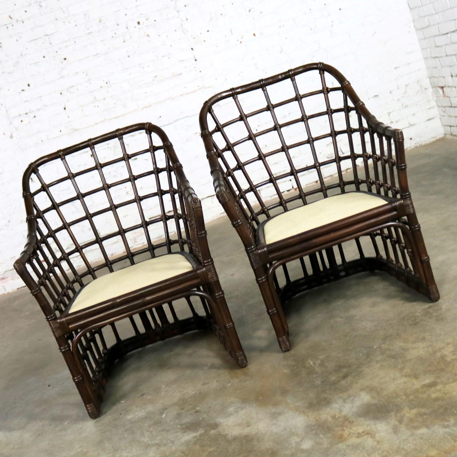 Brown Jordan Windowpane Dark Brown Rattan Lounge Chairs with Straw