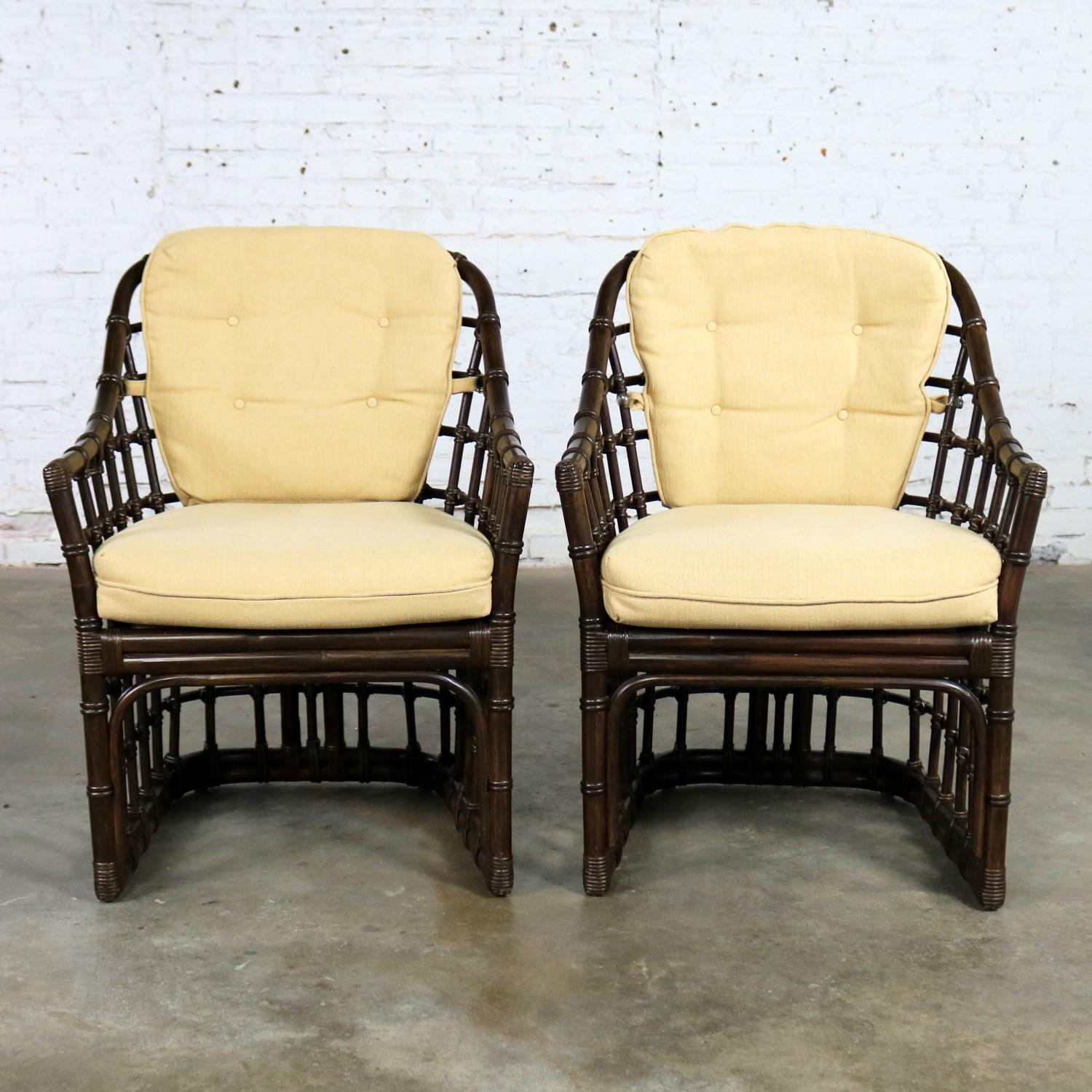 Brown Jordan Windowpane Dark Brown Rattan Lounge Chairs with Straw
