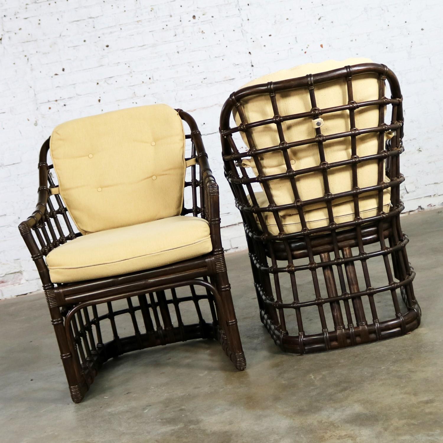 Brown Jordan Windowpane Dark Brown Rattan Lounge Chairs with Straw