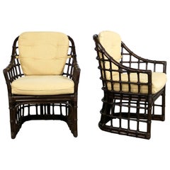 Brown Jordan Windowpane Dunkelbraun Rattan Lounge Stühle mit Stroh Farbe Kissen