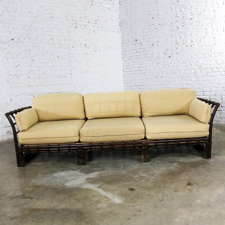Brown Jordan Windowpane Dark Brown Rattan Sofa with Straw ...