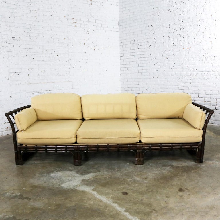 Brown Jordan Windowpane Dark Brown Rattan Sofa with Straw Colored
