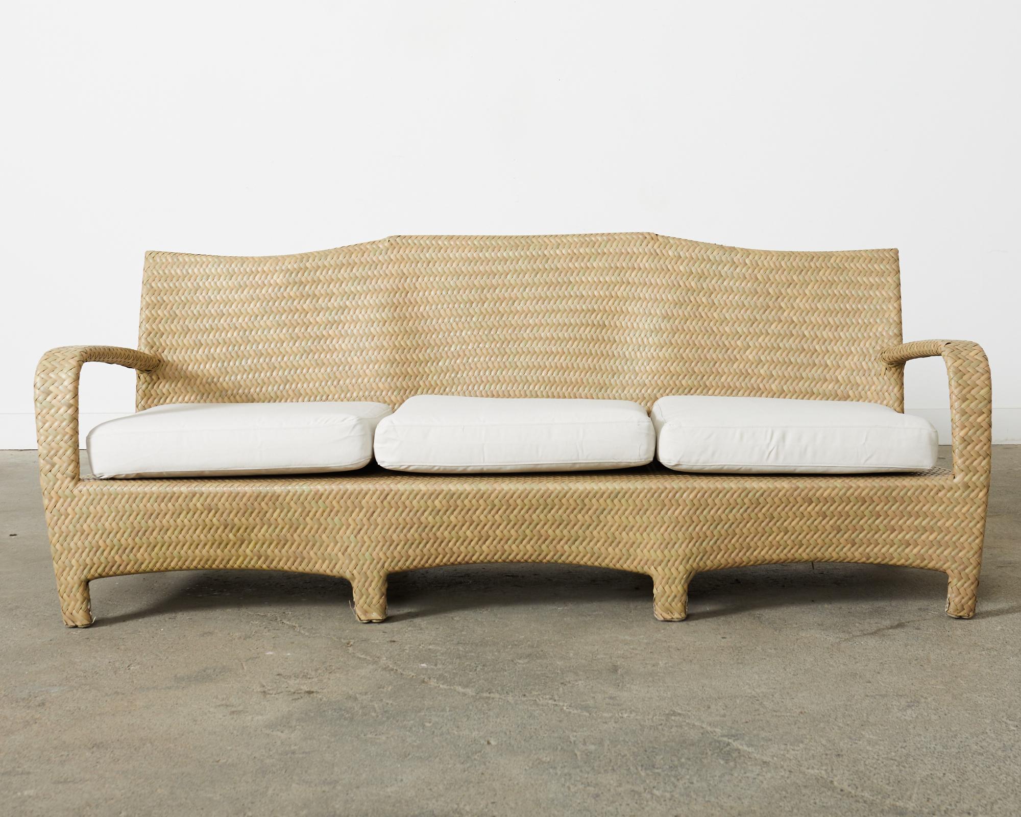 Modern Brown Jordan Woven Wicker Havana Garden Sofa For Sale