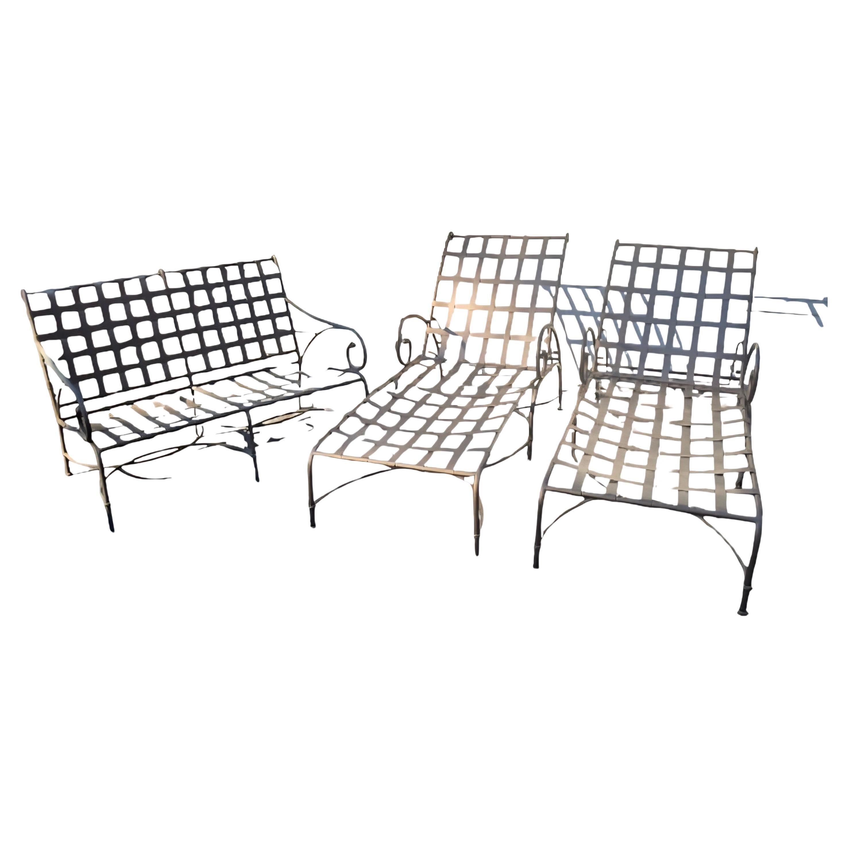 Sillón florentino de hierro forjado Brown Jordan y tumbonas en venta