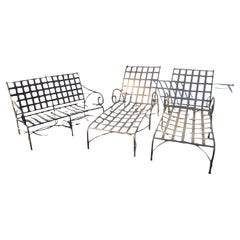 Vintage Brown Jordan Wrought Iron Florentine Settee and Lounge Chairs
