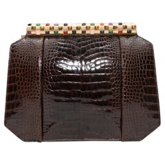 Pochette in alligatore Judith Leiber Brown