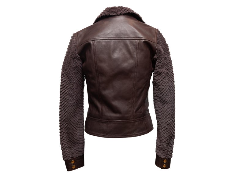 Blouson En Cuir Just Cavalli Pour Femme - Taille 48, Marron, état Très Bon Comme Neuf