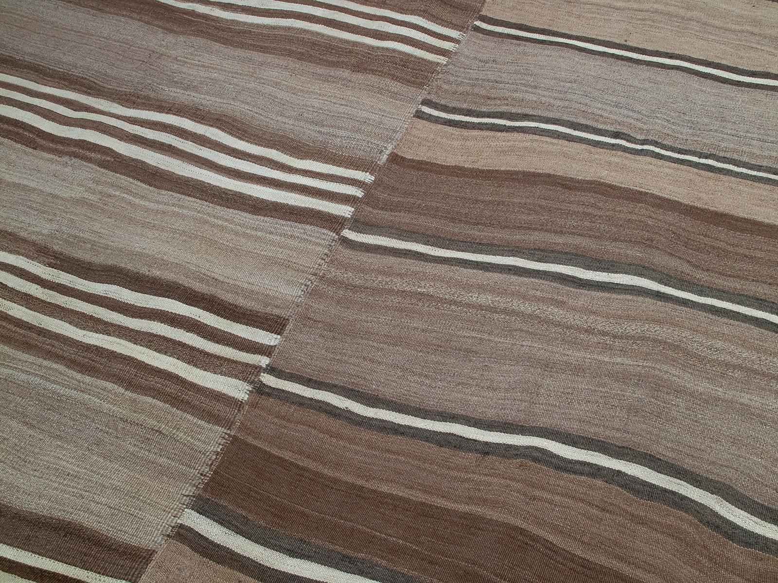 Hand-Woven Brown Kilim with Wavy Stripes 'DK-122-68' For Sale
