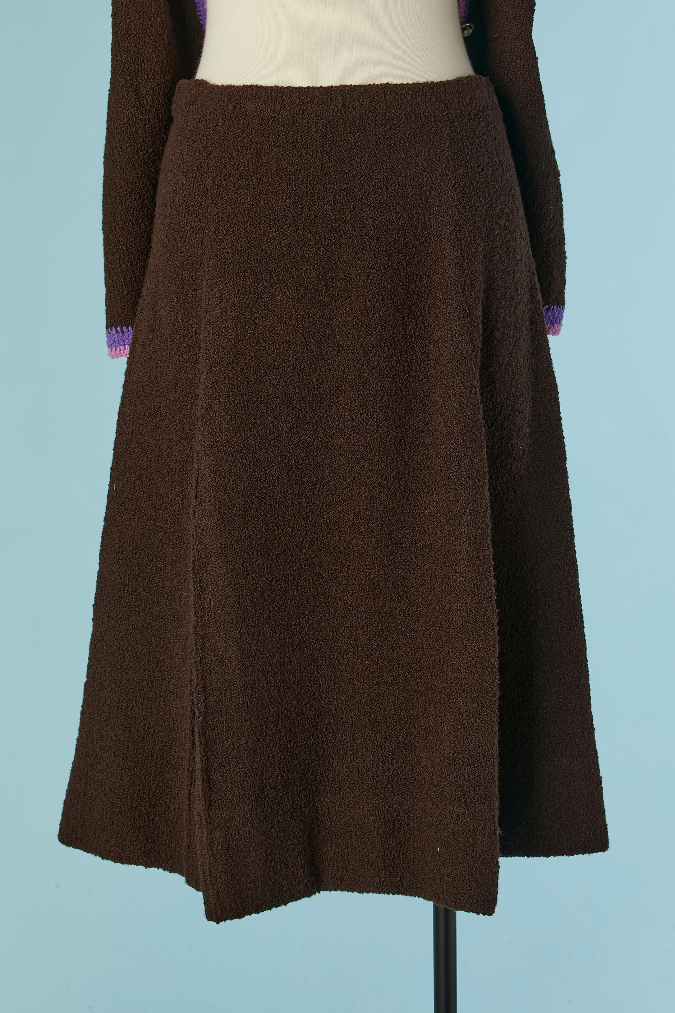Brown knit jacket, vest and skirt ensemble Adolfo For Sale 6