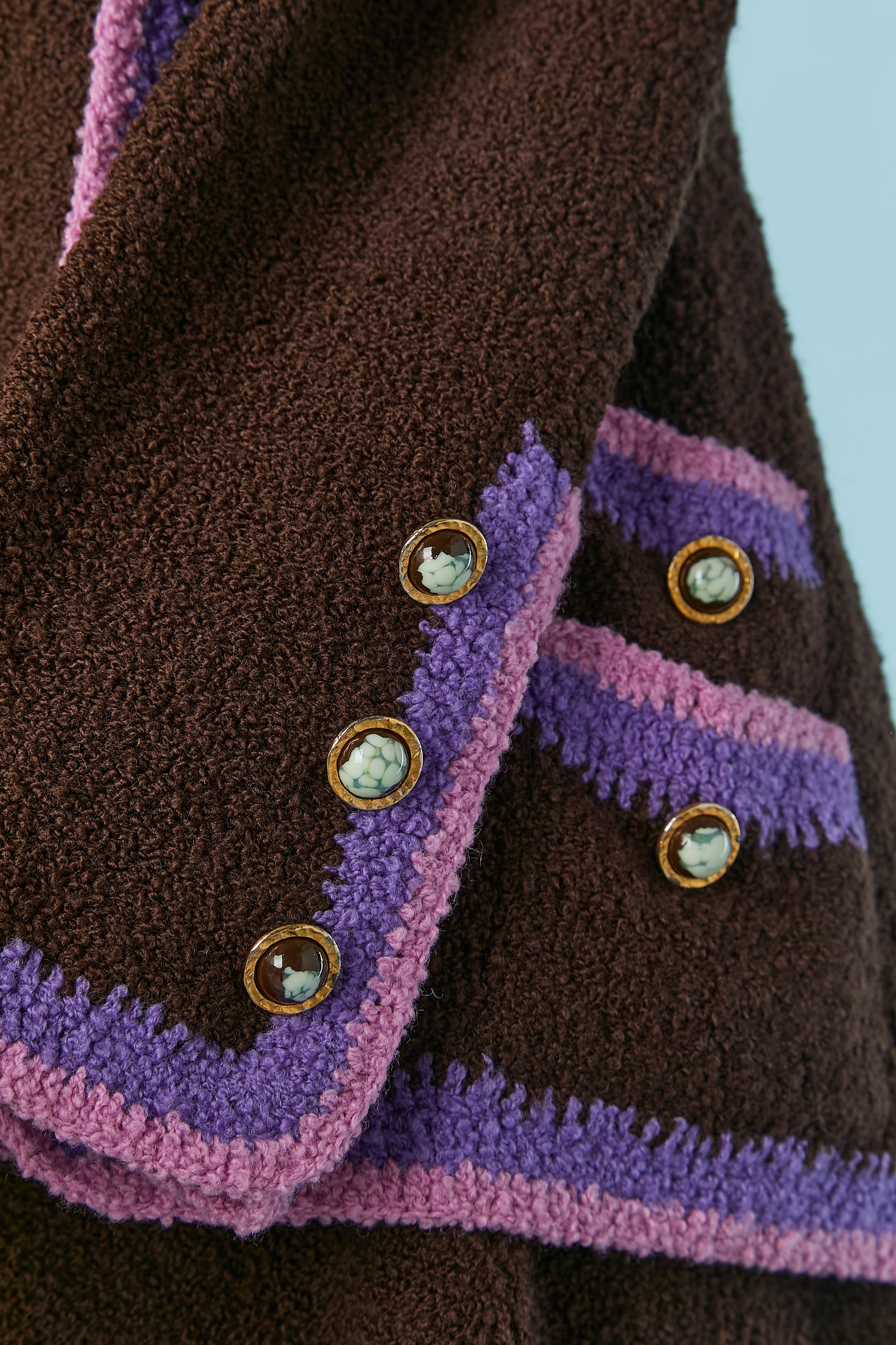 Black Brown knit jacket, vest and skirt ensemble Adolfo For Sale