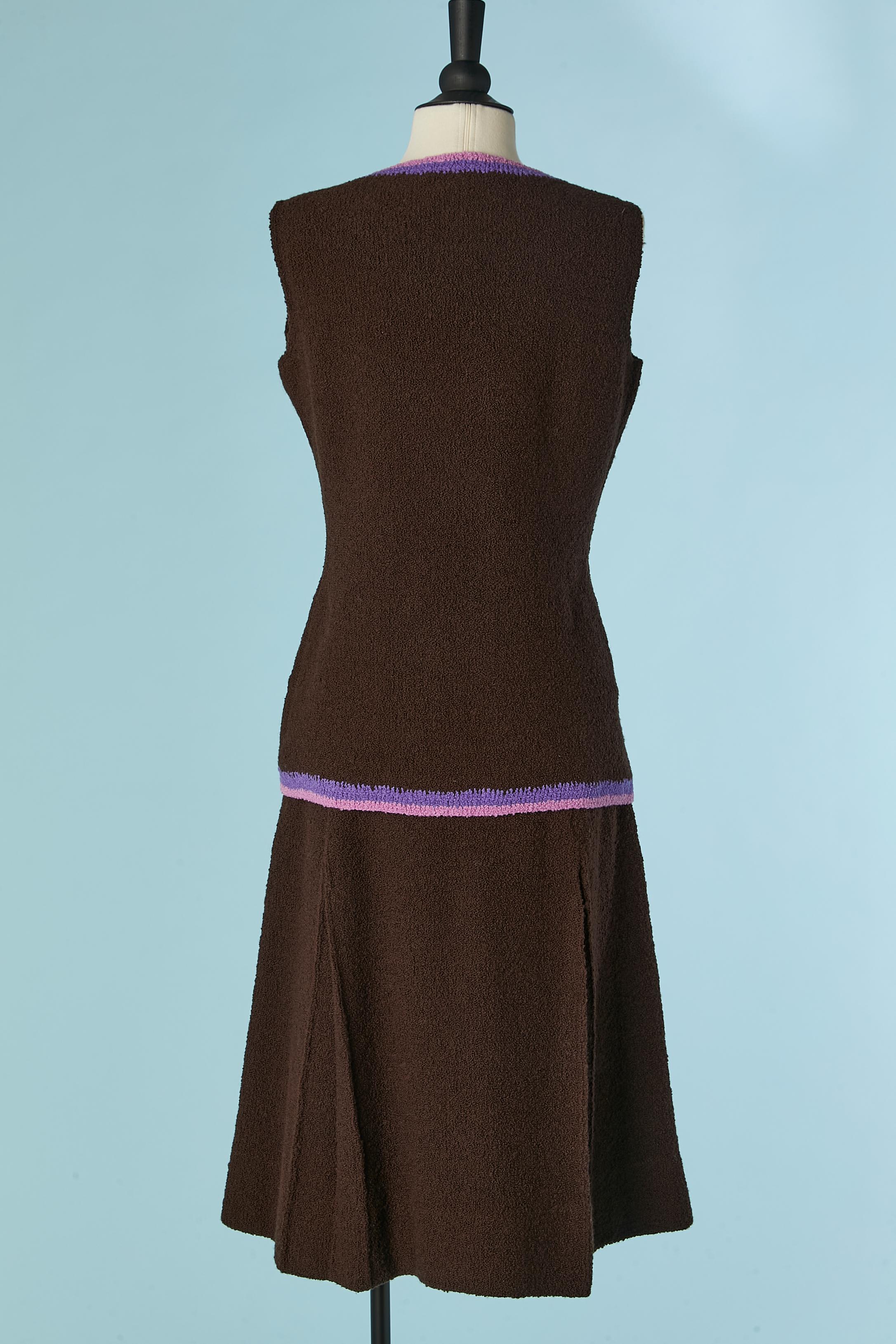 Brown knit jacket, vest and skirt ensemble Adolfo For Sale 2