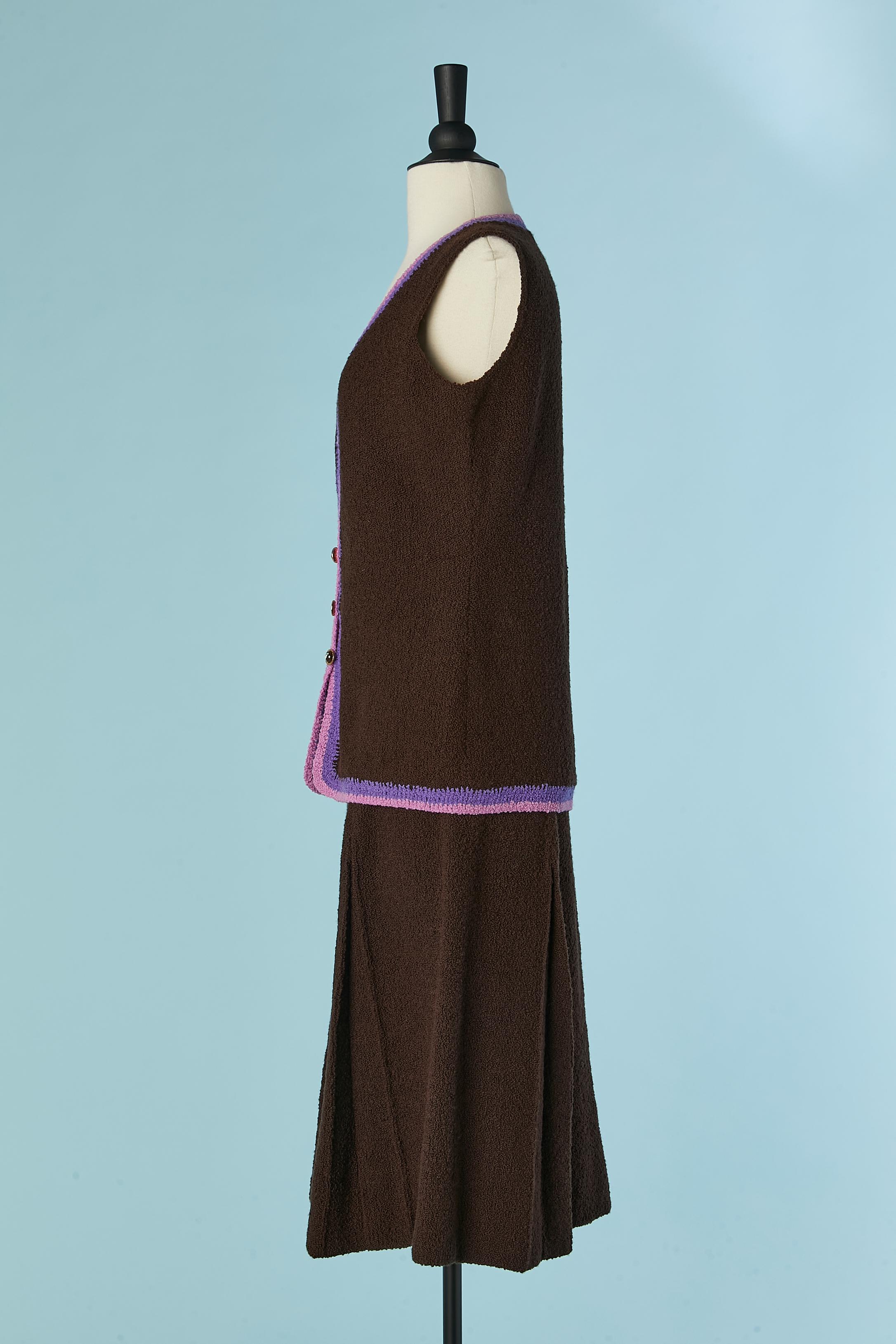 Brown knit jacket, vest and skirt ensemble Adolfo For Sale 3