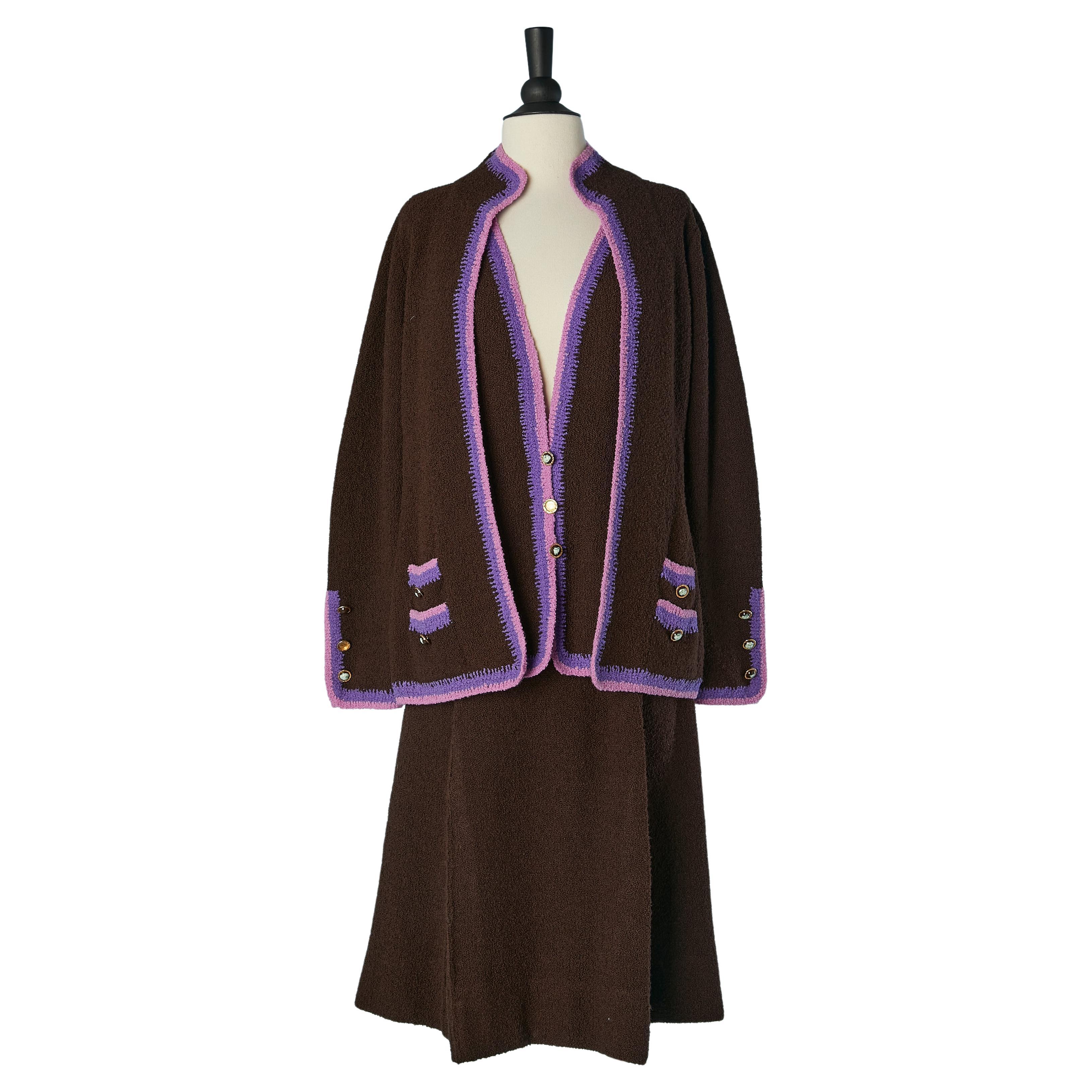 Brown knit jacket, vest and skirt ensemble Adolfo For Sale
