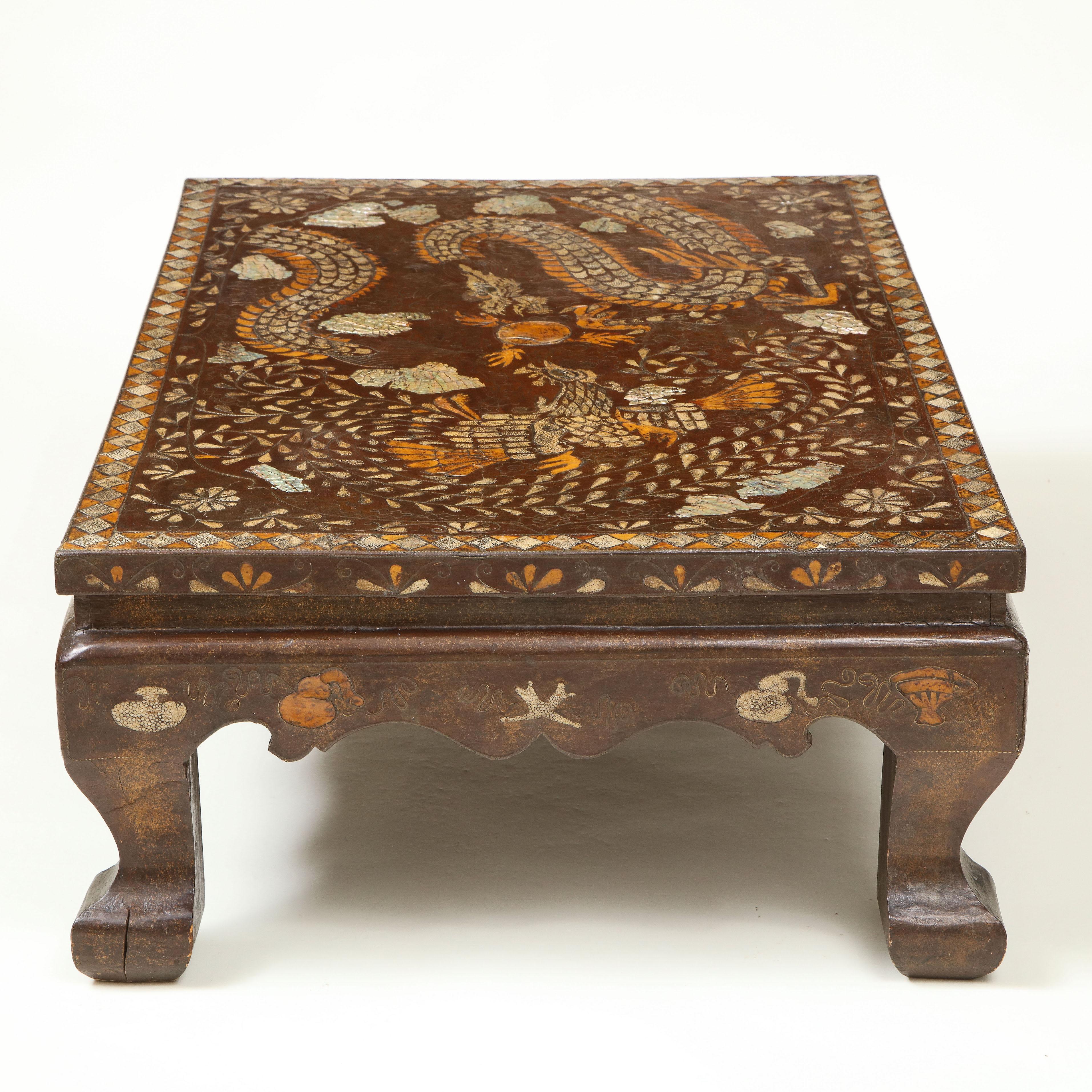 Brown Lacquer and Mother of Pearl Inlaid Low Table 1