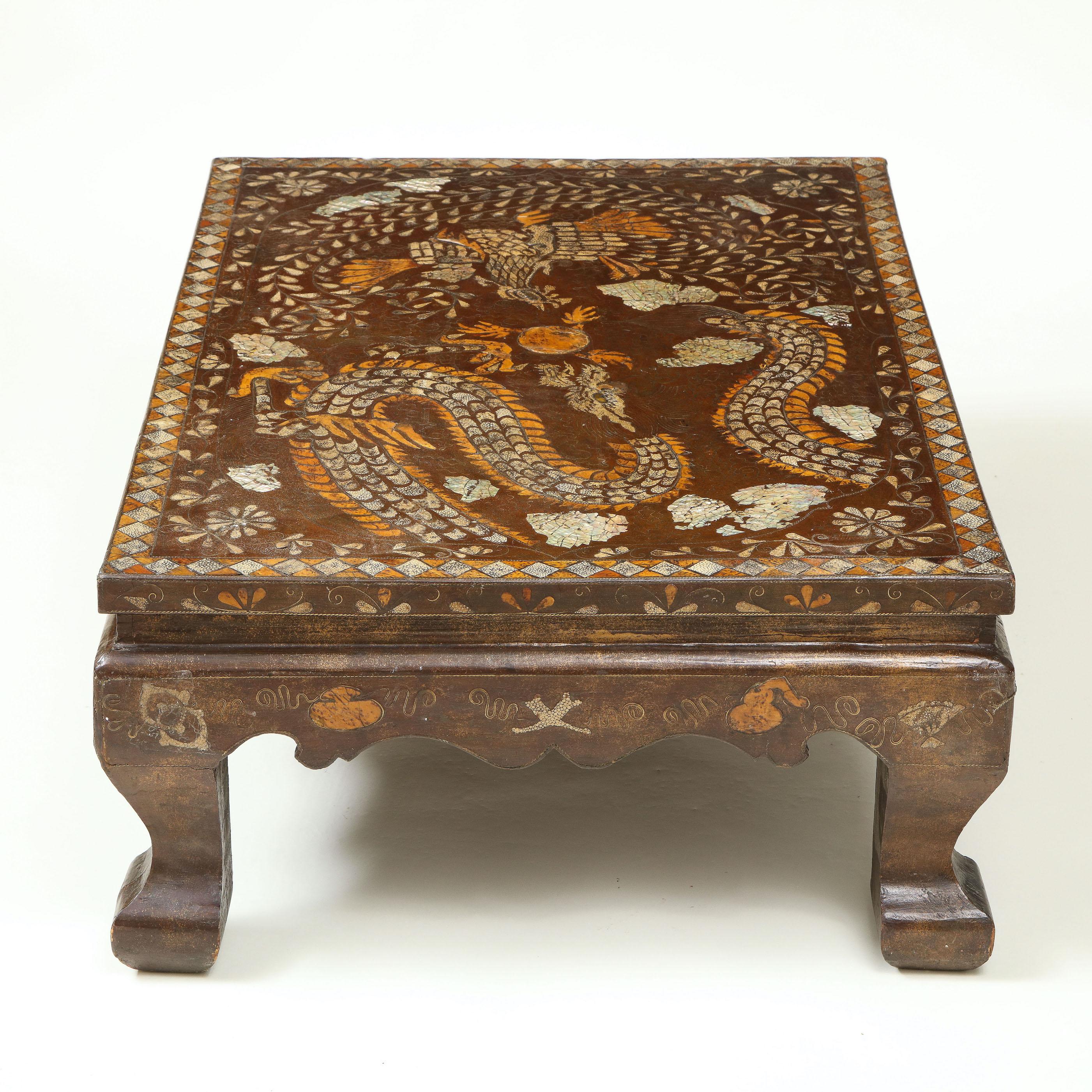19th Century Brown Lacquer and Mother of Pearl Inlaid Low Table