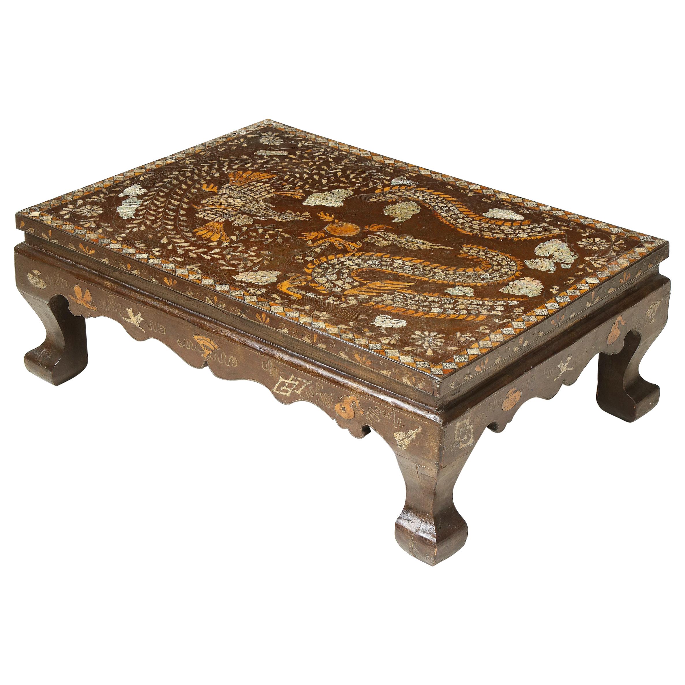 Brown Lacquer and Mother of Pearl Inlaid Low Table