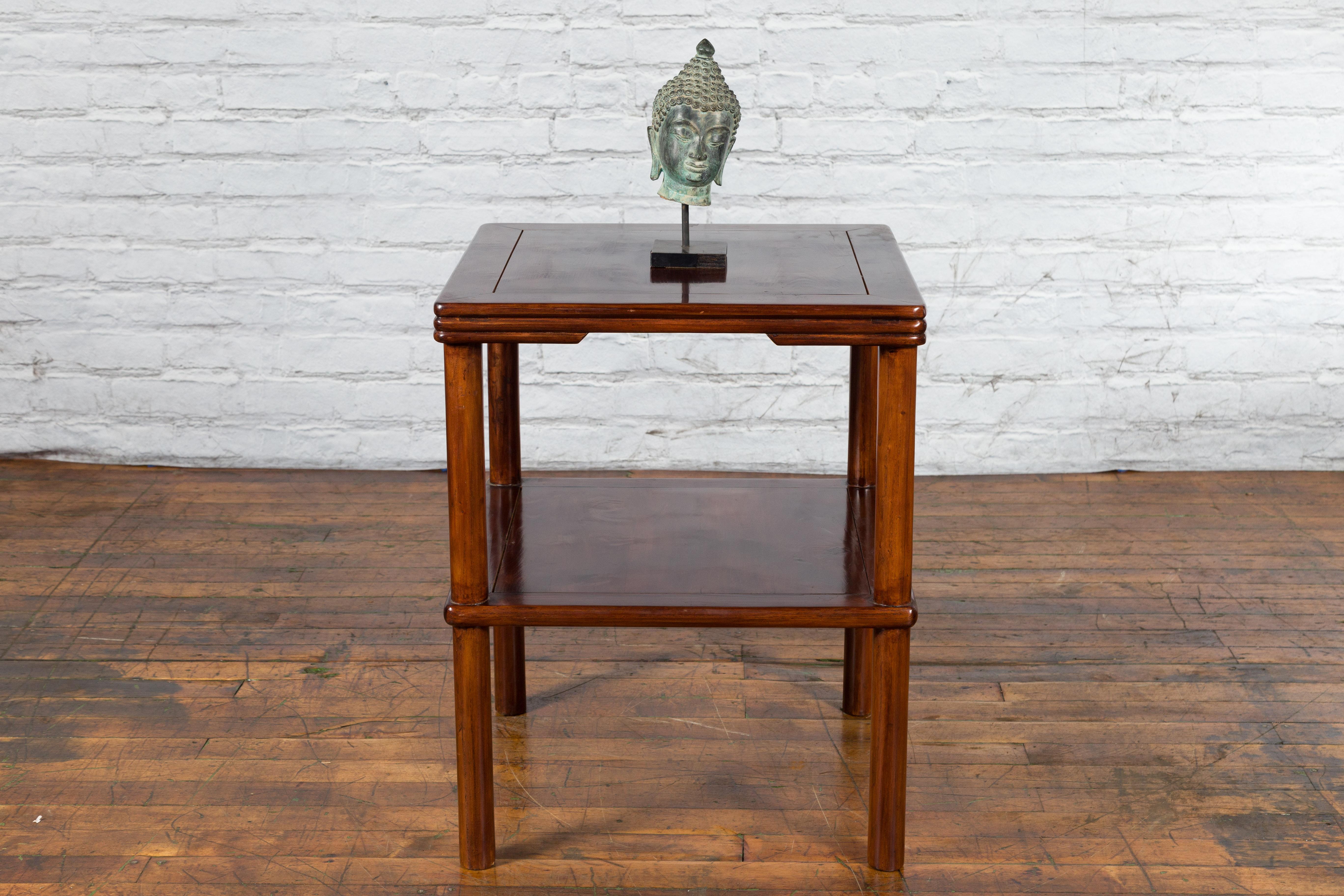 Chinese Brown Lacquered 19th Century Qing Dynasty Side Table with Reeded Apron