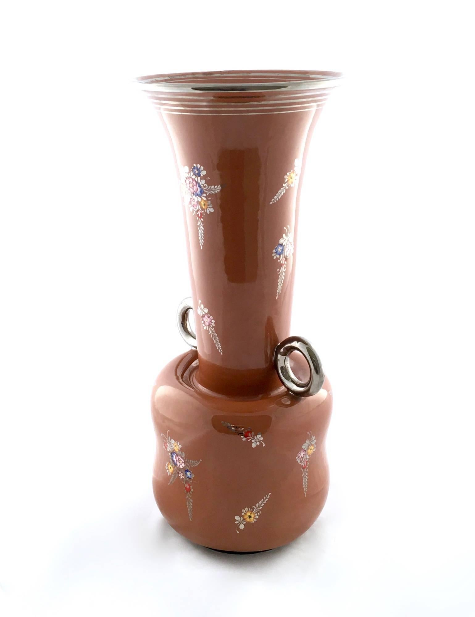 Made in Italy, 1940s. 
This vase is made in lacquered and hand painted terracotta.
It is a vintage piece, therefore it might show slight traces of use, but it can be considered as in excellent original condition and ready to become a piece in a