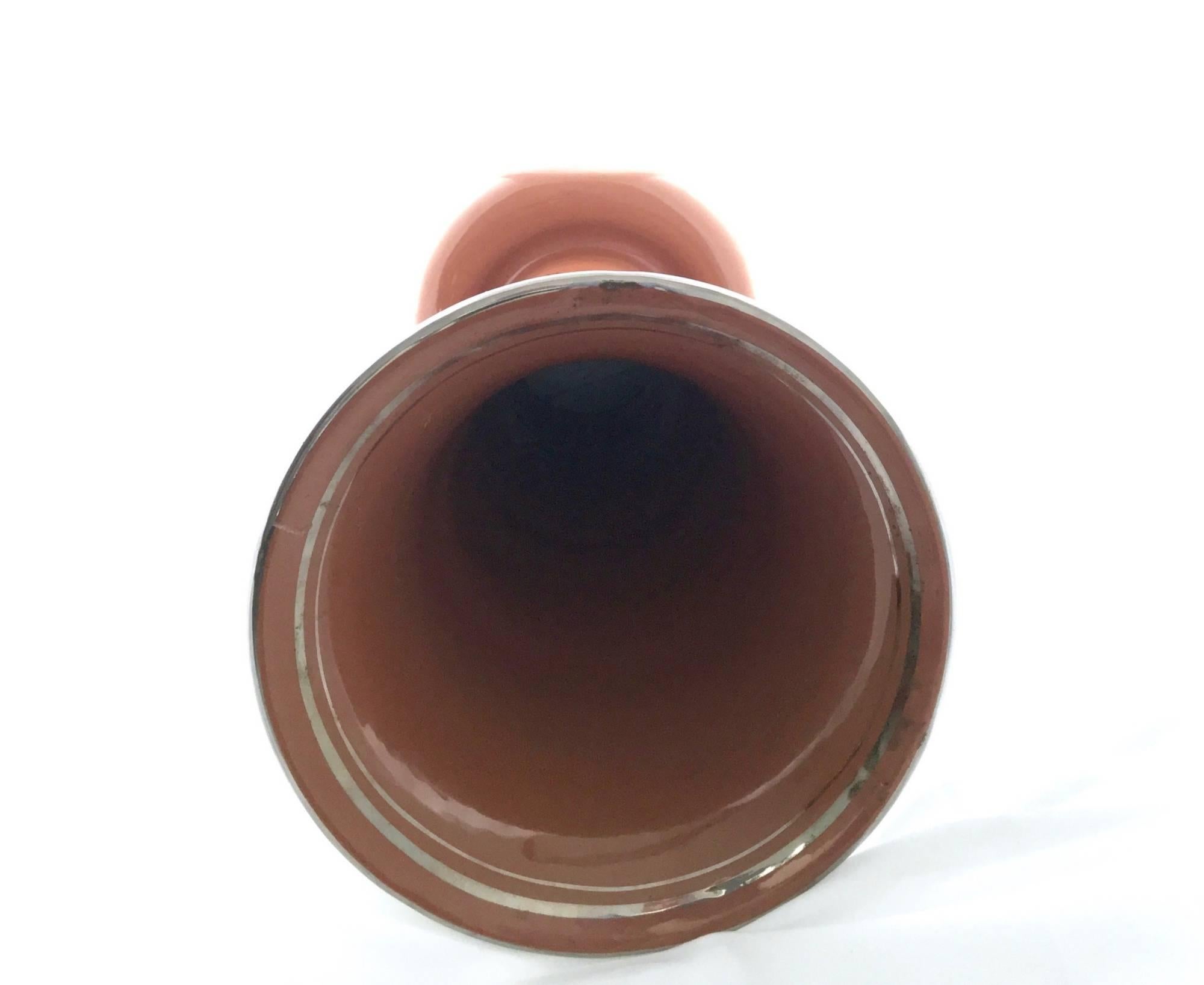 Hand-Painted Brown Lacquered and Hand Painted Terracotta Deruta Amphora Vase, Italy For Sale