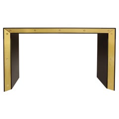 Brown Lacquered Console with Brass Accents