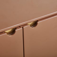 Brown Lacquered Demilune Credenza with Brass Details Attributed to Mario Sabot