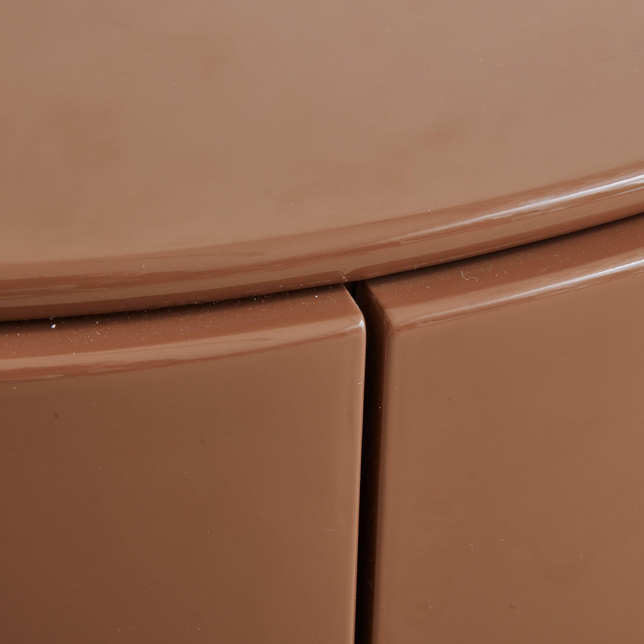 Italian Brown Lacquered Demilune Credenza with Brass Details Attributed to Mario Sabot For Sale