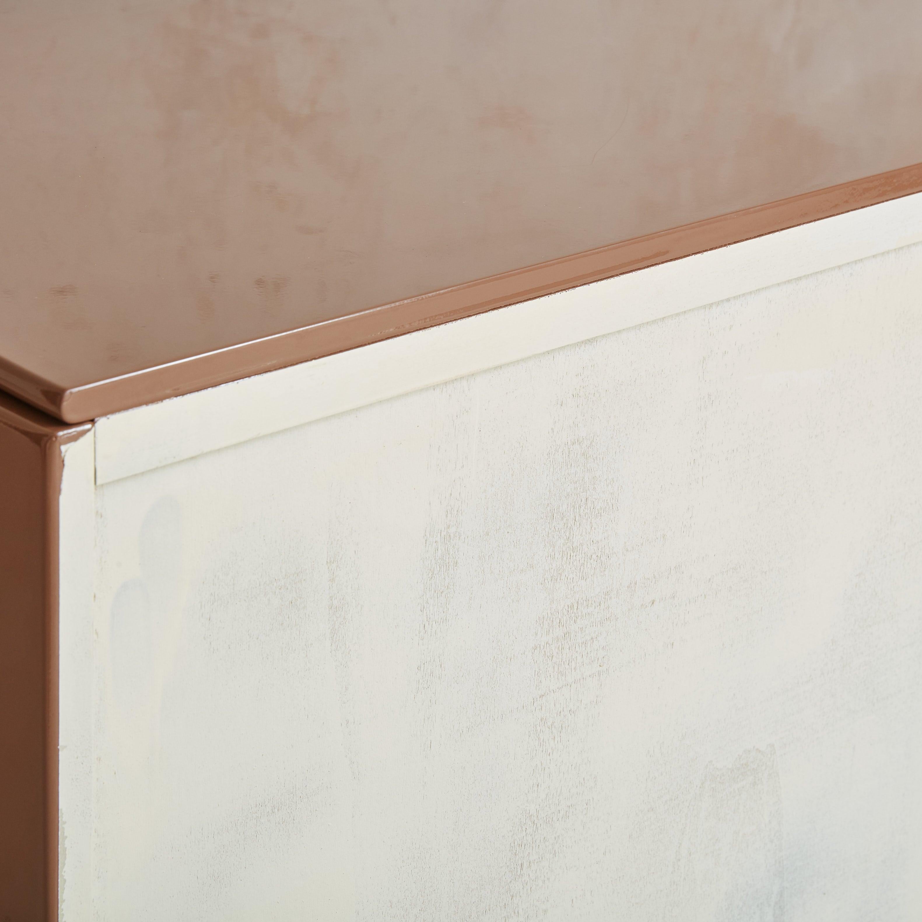 Brown Lacquered Demilune Credenza with Brass Details Attributed to Mario Sabot In Good Condition For Sale In Chicago, IL