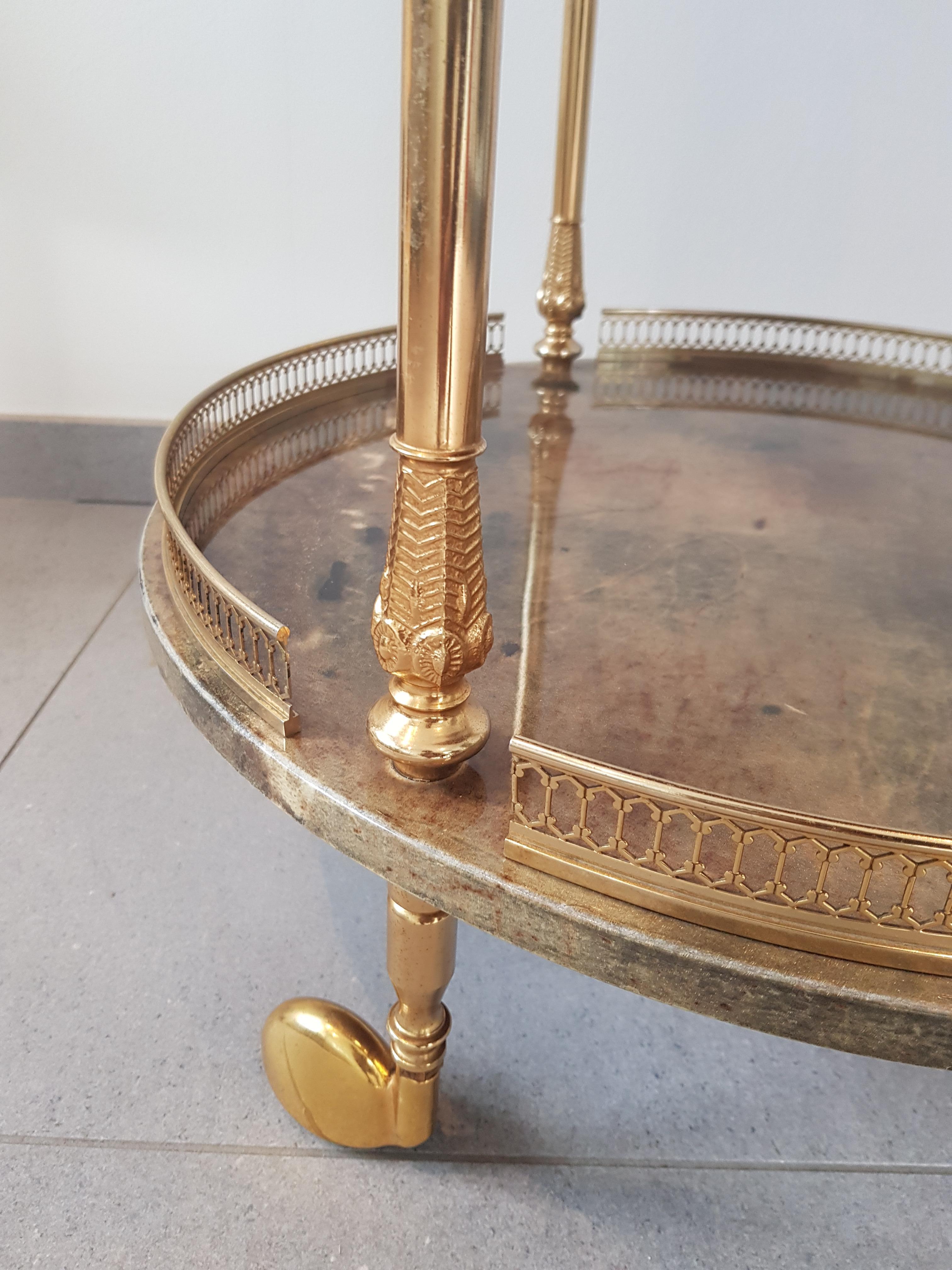 Brown Lacquered Goatskin Cocktail Trolley by Aldo Tura In Excellent Condition For Sale In De Klinge, BE