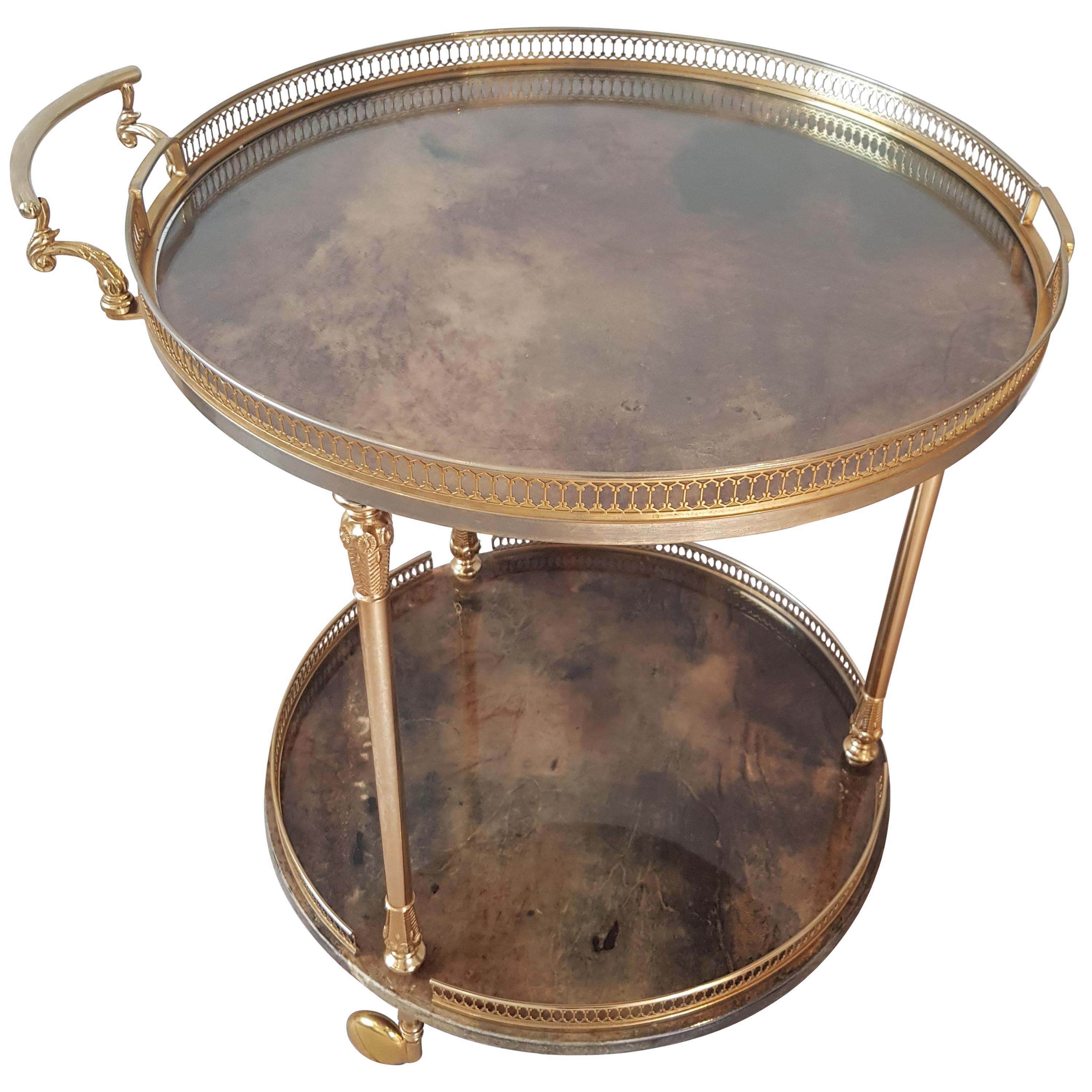 Brown Lacquered Goatskin Cocktail Trolley by Aldo Tura For Sale