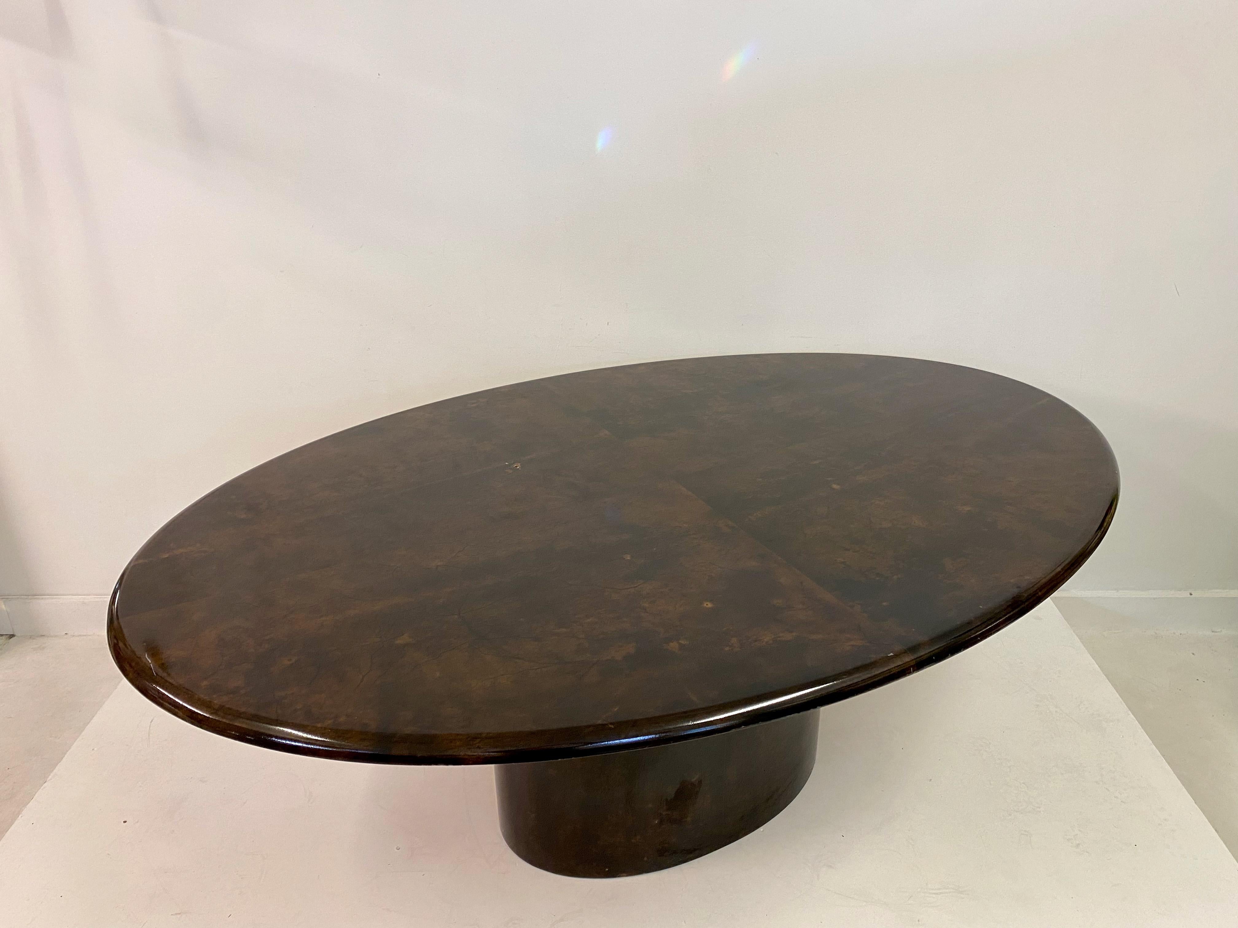 Brown Lacquered Goatskin Oval Dining Table by Aldo Tura 2