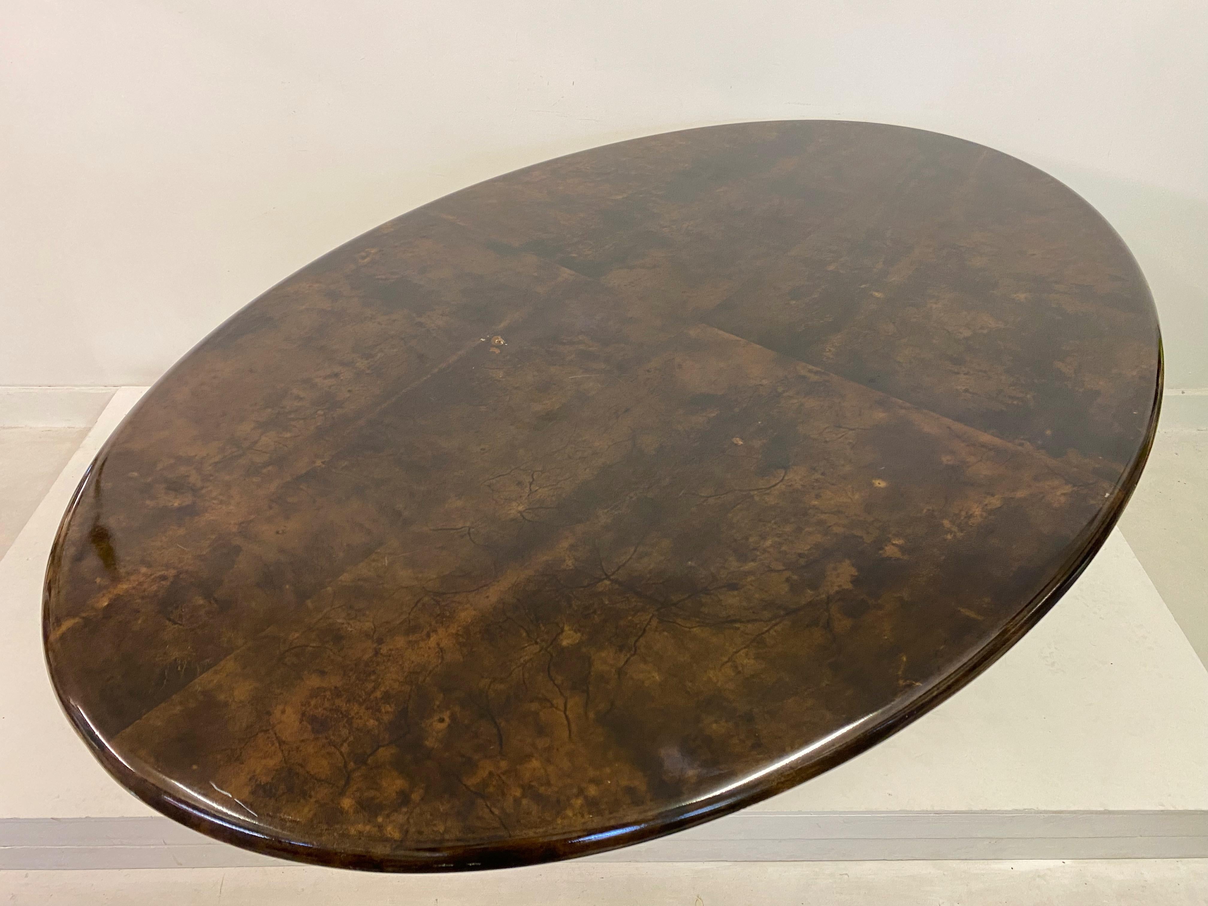 Brown Lacquered Goatskin Oval Dining Table by Aldo Tura 5